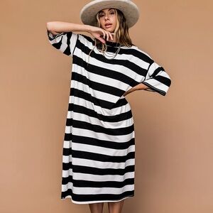 Dressed in LALA Black and White Striped Midi Dress